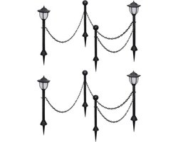 vidaXL Solarlampen 4 st met hekwerk en palen