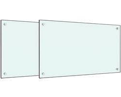 vidaXL Spatscherm Keuken - Spatschermen Keuken - Keuken Spatscherm - Spatplaat Keuken - Spatschermen keuken 2 st 70x60 cm gehard glas wit