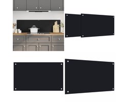 vidaXL Spatschermen keuken 2 st 70x60 cm gehard glas zwart - Spatscherm Keuken - Spatschermen Keuken - Keuken Spatscherm - Spatplaat Keuken