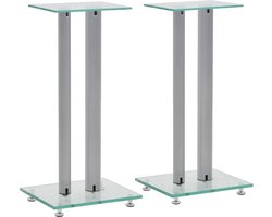 vidaXL - Speakerstandaarden - zuil-ontwerp - gehard - glas - zilver - 2 - st