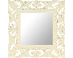 vidaXL - Spiegel - handgesneden - 50x50 - cm - massief - mangohout - wit