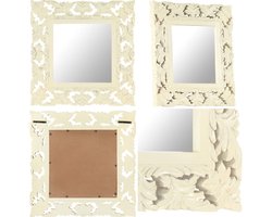 vidaXL Spiegel handgesneden 50x50 cm massief mangohout wit - Spiegel - Spiegels - Muurspiegel - Muurspiegels