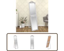 vidaXL Spiegel vrijstaand - 45x180 cm - Wit Zilver Barokstijl Spiegel - Vrijstaande Spiegel - Makeupspiegel - Inklapbare Spiegel - Zwarte Spiegel