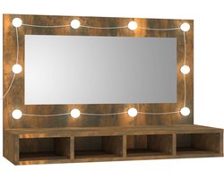 vidaXL Spiegelkast met LED-verlichting 90x31,5x62 cm gerookt eiken