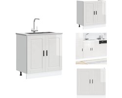 vidaXL Spoelbak Onderkast - Spoelbak Onderkasten - Keuken Onderkast - Gootsteen Onderkast - Spoelbakonderkast Porto 80x46x81,5cm bewerkt hout hoogglans wit