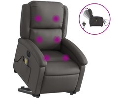 vidaXL - Sta-op-massagestoel - elektrisch - echt - leer - grijs
