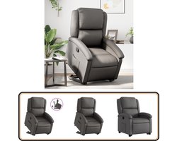 vidaXL Sta-op-stoel Echt Leer Grijs - Comfort & Stijl Verstelbare Stoel - Elektrisch Bedienbare Stoel - Fauteuil - Lederen Stoel - Loungestoel