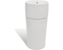 vidaXL - Staande - wastafel - met - overloop - en - kraangat - wit - rond - keramiek