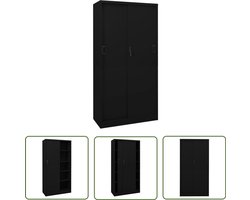 vidaXL Stalen Kantoorkast met Schuifdeuren - Zwart Kantoor Kast - Opslagkast - Metalen Kast - Zwarte Kast - Schuivendeurs