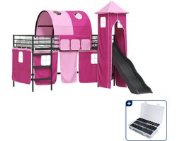 vidaXL stapelbed - 100 x 200 cm - metaal - zwart en roze - Inclusief antikrasvilt 177-delig