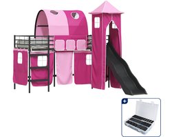 vidaXL stapelbed 90 x 190 cm - metaal - zwart en roze - Inclusief antikrasvilt 177-delig