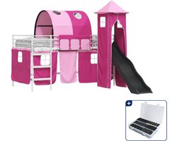 vidaXL stapelbed - 90 x 200 cm - metaal - wit en roze - Inclusief antikrasvilt 177-delig