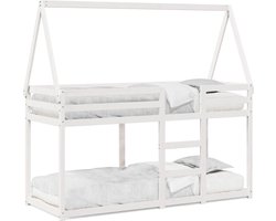 vidaXL - Stapelbed - met - dak - massief - grenenhout - wit - 75x190 - cm