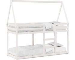 vidaXL - Stapelbed - met - dak - massief - grenenhout - wit - 90x190 - cm