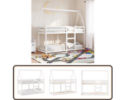 vidaXL Stapelbed met dak massief grenenhout wit 90x200 cm