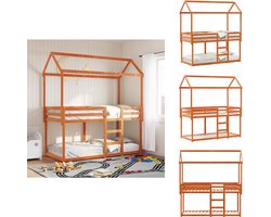 vidaXL Stapelbed - Stapelbedden - Bedframe - Kinderbedframe - Stapelbed met dak massief grenenhout wasbruin 80x200 cm