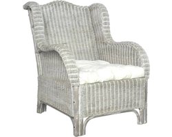 vidaXL - Stoel - met - kussen - natuurlijk - rattan - en - linnen - grijs