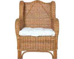 vidaXL - Stoel - met - kussen - natuurlijk - rattan - en - linnen - lichtbruin