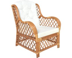 vidaXL - Stoel - met - kussen - natuurlijk - rattan - en - linnen - lichtbruin