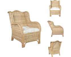 vidaXL Stoel - Stoelen - Natuurlijk Rattan Stoel - Natuurlijk Rattan Stoelen - Stoel met kussen natuurlijk rattan en linnen