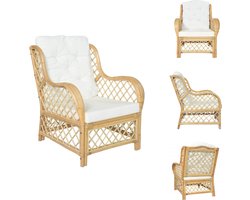 vidaXL Stoel - Stoelen - Natuurlijk Rattan Stoel - Natuurlijk Rattan Stoelen - Stoel met kussen natuurlijk rattan en linnen