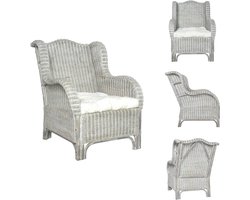 vidaXL Stoel - Stoelen - Natuurlijk Rattan Stoel - Natuurlijk Rattan Stoelen - Stoel met kussen natuurlijk rattan en linnen grijs