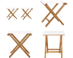 vidaXL Stoelen inklapbaar 2 st massief teakhout en stof crèmewit - Klapstoel - Klapstoelen - Inklapbare Stoel - Inklapbare Stoelen