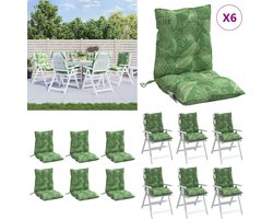 vidaXL Stoelkussens 6 st lage rug bladpatroon oxford stof - Stoelkussen - Stoelkussens - Tuinstoelkussen - Buitenkussen