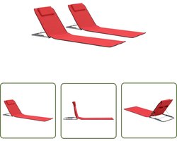 vidaXL Strandlaken - Strandmat - Strandmatten inklapbaar 2 st staal en stof rood - Strandaccessoires - Vakantie - Zomervakantie