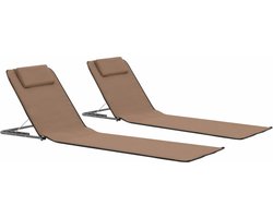 vidaXL - Strandmatten - inklapbaar - 2 - st - staal - en - stof - bruin