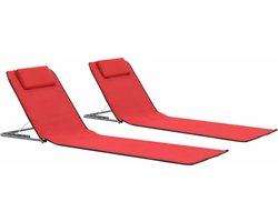vidaXL - Strandmatten - inklapbaar - 2 - st - staal - en - stof - rood