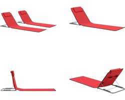 vidaXL Strandmatten inklapbaar 2 st staal en stof rood - Strandstoel - Strandstoelen - Stoel - Stoelen