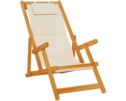 vidaXL - Strandstoel - inklapbaar - met - armleuningen - acaciahout - en - textileen