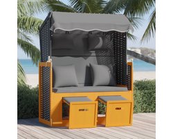 vidaXL - Strandstoel - met - kussens - poly - rattan - en - hout - wit - en - grijs