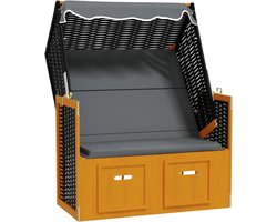 vidaXL - Strandstoel - met - luifel - poly - rattan - en - hout - zwart - en - antraciet
