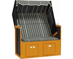 vidaXL - Strandstoel - met - luifel - poly - rattan - en - hout - zwart - en - grijs