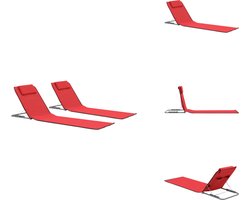 vidaXL Strandstoel - Strandstoelen - Stoel - Stoelen - Strandmatten inklapbaar 2 st staal en stof rood