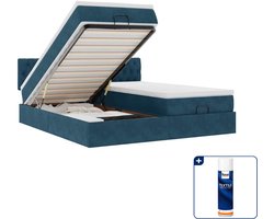 vidaXL Super kingsize bed - 200 x 200 cm - fluweel - donkerblauw - Inclusief textielbeschermer 500 ml