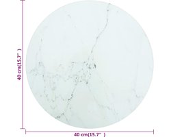 vidaXL - Tafelblad - Ø40x0,8 - cm - gehard - glas - met - marmeren - design - wit
