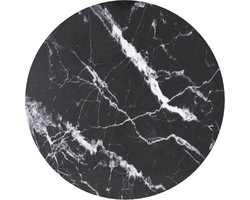 vidaXL - Tafelblad - Ø40x0,8 - cm - gehard - glas - met - marmeren - design - zwart