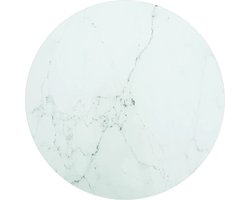 vidaXL - Tafelblad - Ø50x0,8 - cm - gehard - glas - met - marmeren - design - wit