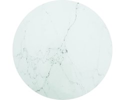 vidaXL - Tafelblad - Ø80x1 - cm - gehard - glas - met - marmeren - design - wit