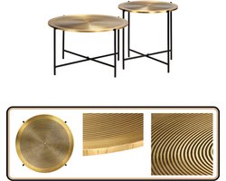 vidaXL Tafelset 2-delig - Messing MDF - Stalen poten Bijzettabel - Industrieel Design - Salontafel - Messingslook - Mdf Tafel