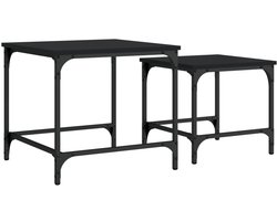 vidaXL Tafeltjesset - 2-delig - Bewerkt hout - Zwart Salontafel Set - Industrieel Design - Zwarte Salontafel - Houten Salontafel - Stapelbare Tafels