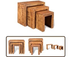 vidaXL Tafeltjesset - 3-delig - Massief Mangohout Bijzettafels - Houten Tafels - Vintage Tafels - Landelijke Decoratie - Mango Wood Furniture