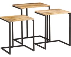 vidaXL Tafeltjesset - 3 Stuks - Massief Acaciahout Bijzettafels - Houten Tafels - Acacia Tafels - Sidetables - Nesttafels