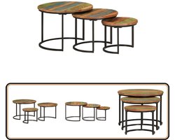 vidaXL Tafeltjesset - 3 stuks - Massief gerecycled hout Klassieke Tafels - Stapeltafels - Bijzet Tafels - Salontafels - Houten Meubelen
