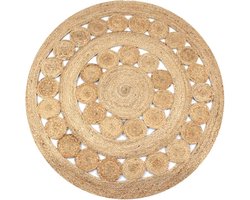 vidaXL - Tapijt - met - ontwerp - rond - 120 - cm - gevlochten - jute