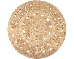 vidaXL - Tapijt - met - ontwerp - rond - 150 - cm - gevlochten - jute