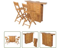 vidaXL Teak Hout - Bistroset - 3-delige Bistroset met klapstoelen massief teakhout - Buitendecoratie - Tuinset - Bartafel
